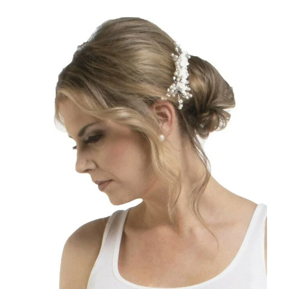 Bridal Pearls Flowers Crystals Hair Comb White Wedding Hairband Accessory